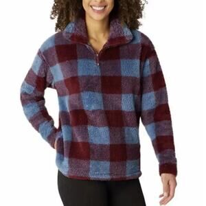 Eddie Bauer Ultra Plush Fleece Quarter Zip Sweatshirt Plaid Print Pullover SZ XL